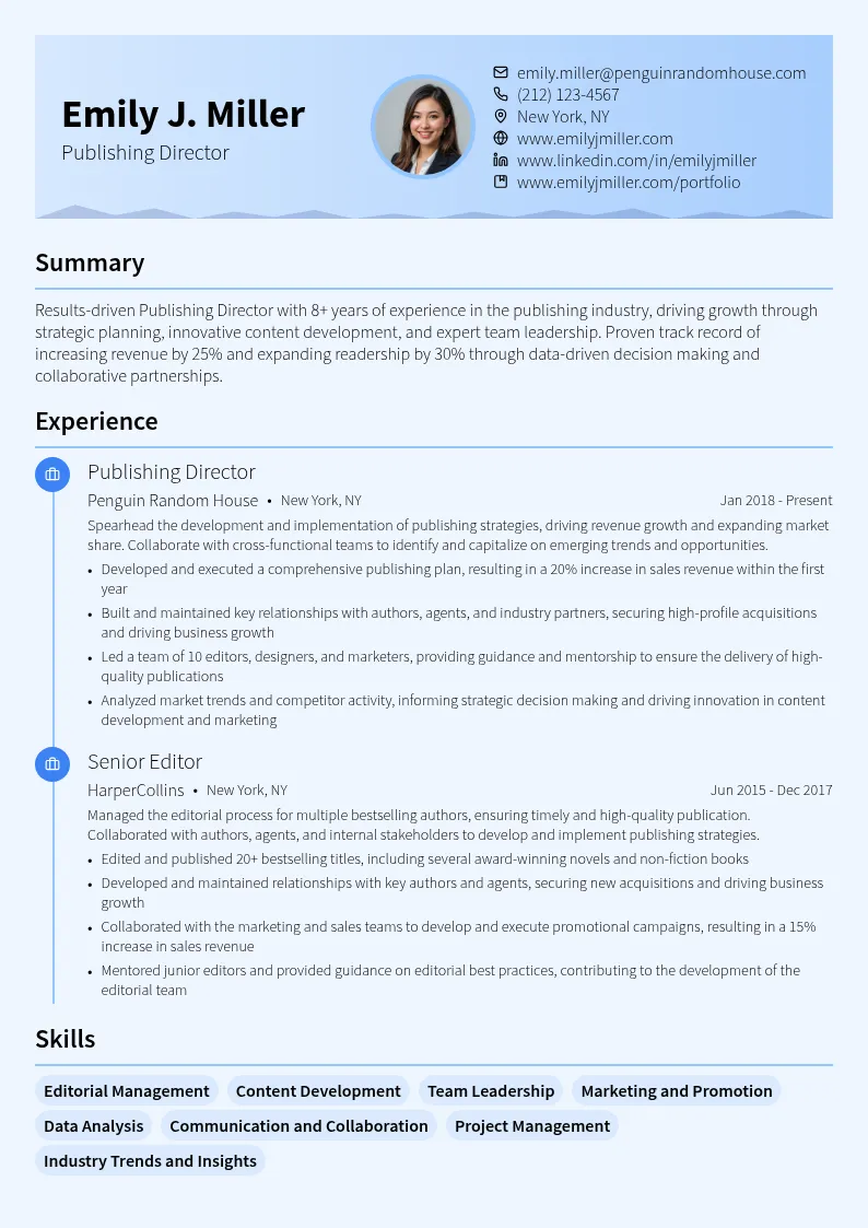 Publishing Director resume example