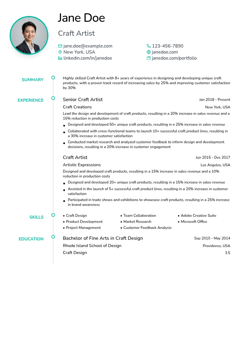 Craft Artist resume example