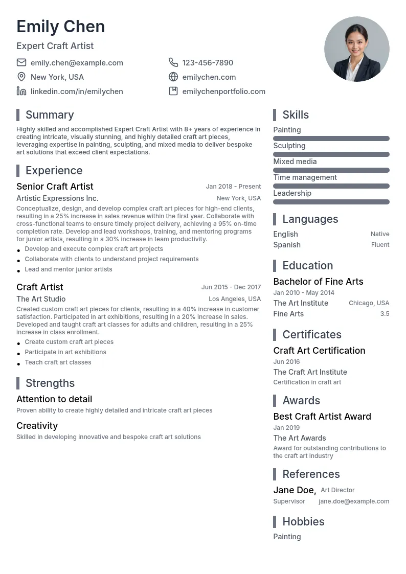 Expert Craft Artist resume example