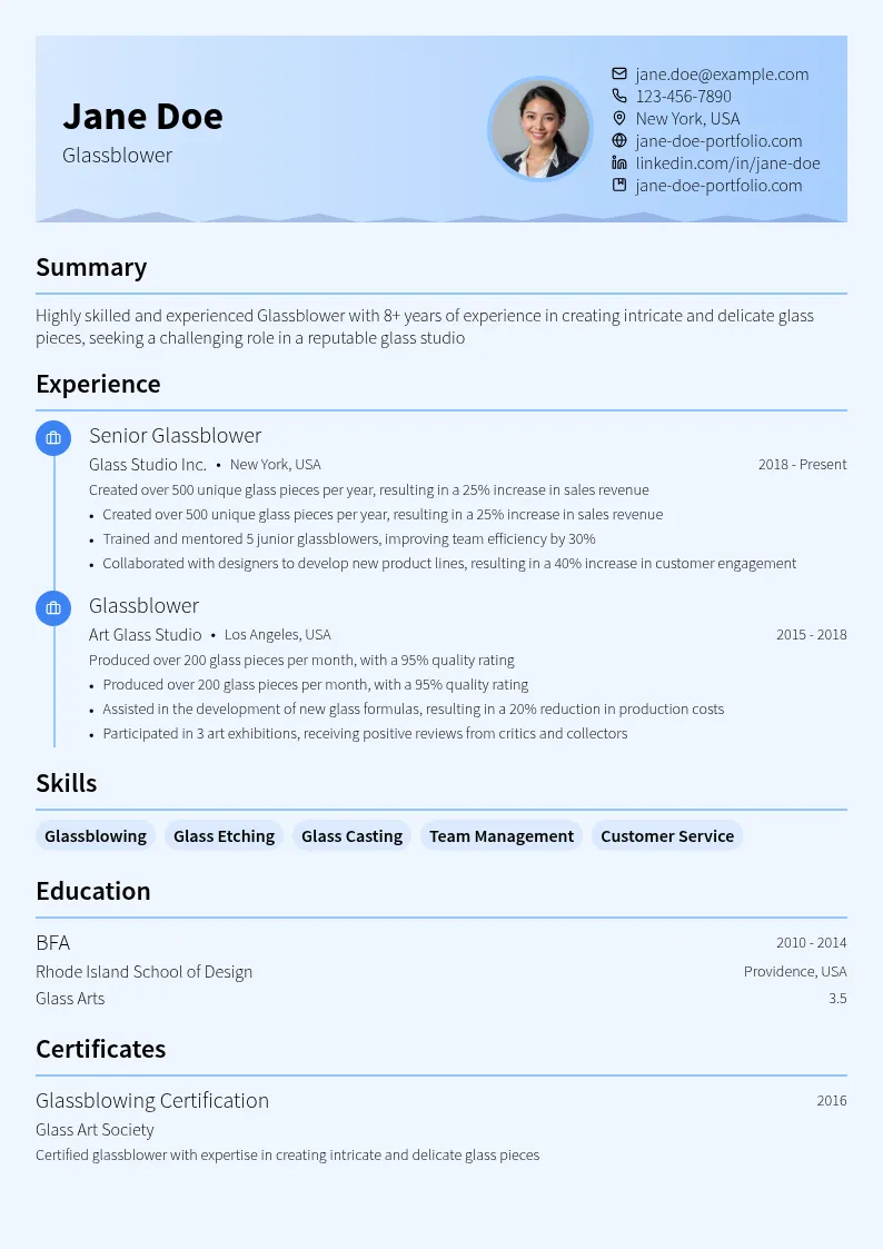 Glassblower resume example