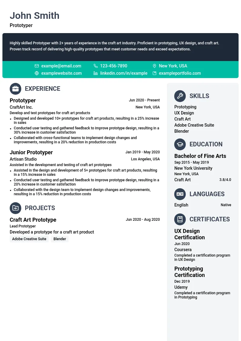 Prototyper resume example