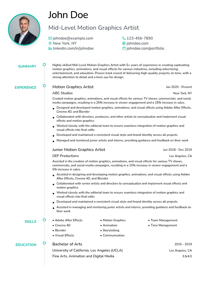 Mid-Level Motion Graphics Artist resume example