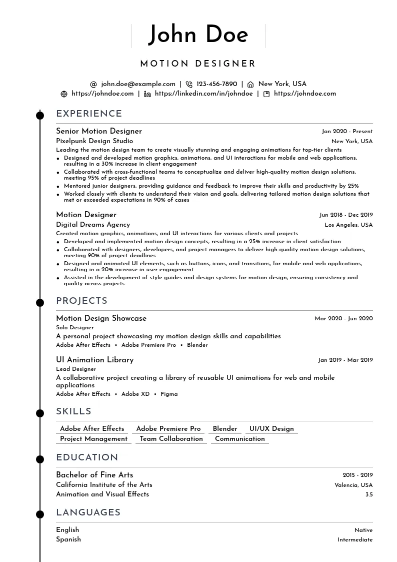 Motion Designer resume example