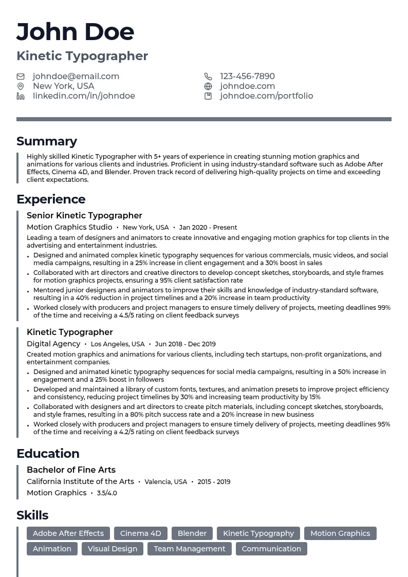 Kinetic Typographer resume example