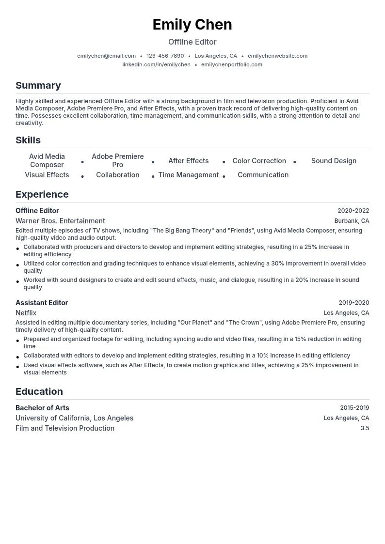 Offline Editor resume example