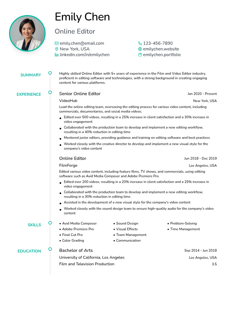 Online Editor resume example