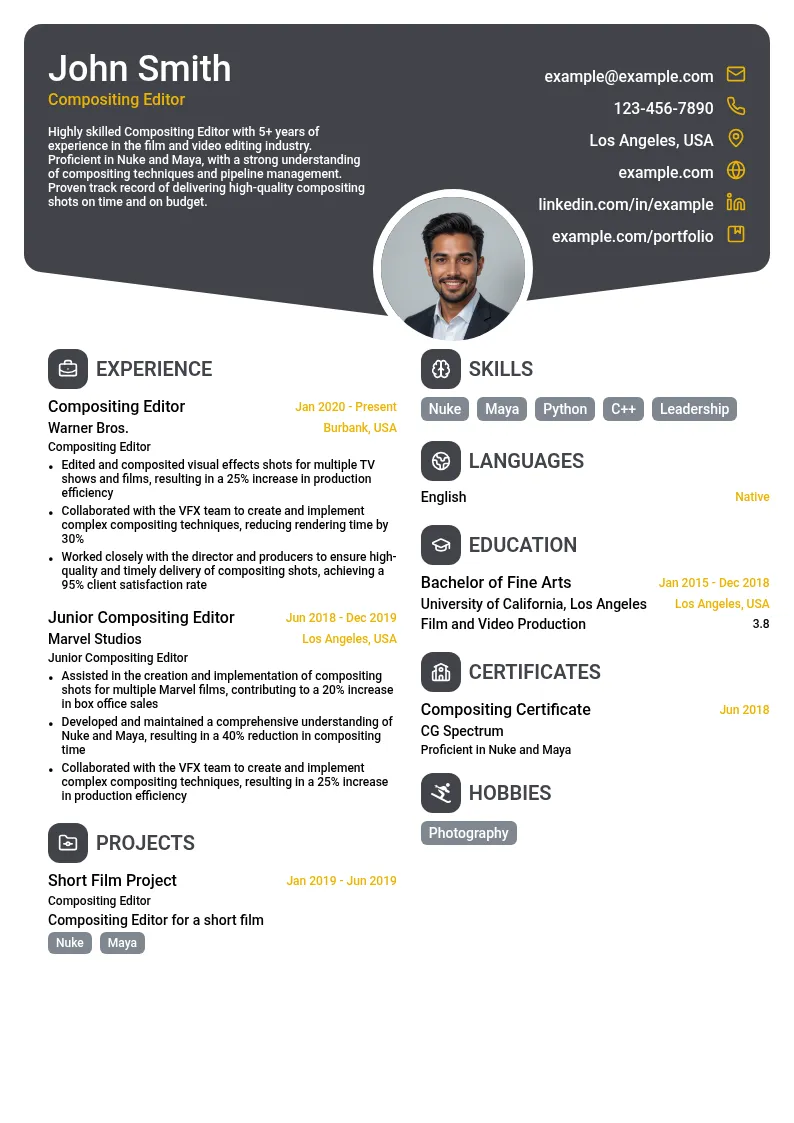 Compositing Editor resume example