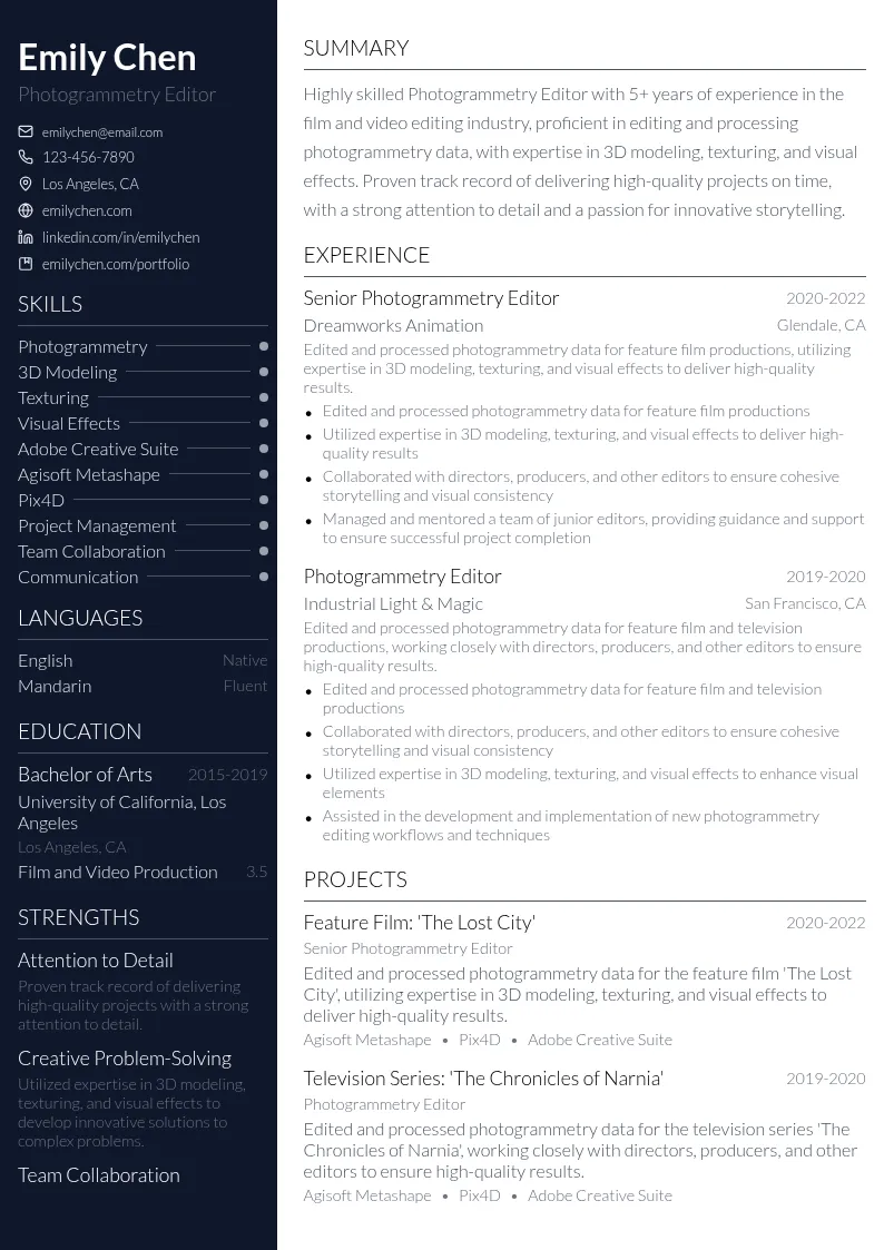 Photogrammetry Editor resume example