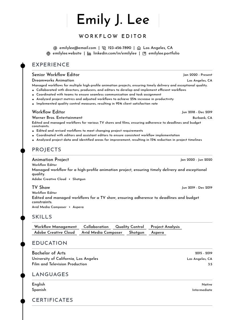 Workflow Editor resume example