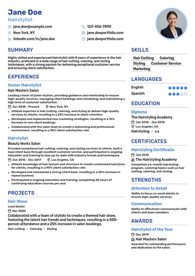 Hairstylist resume example