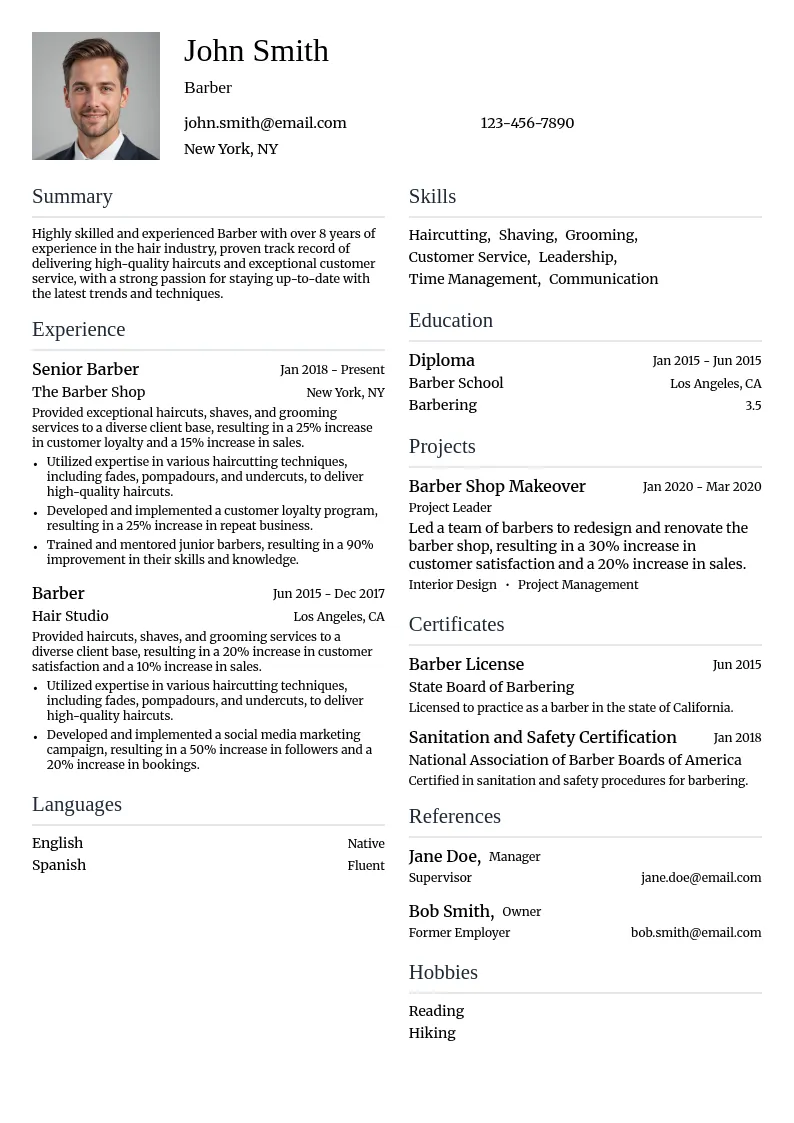 Barber resume example