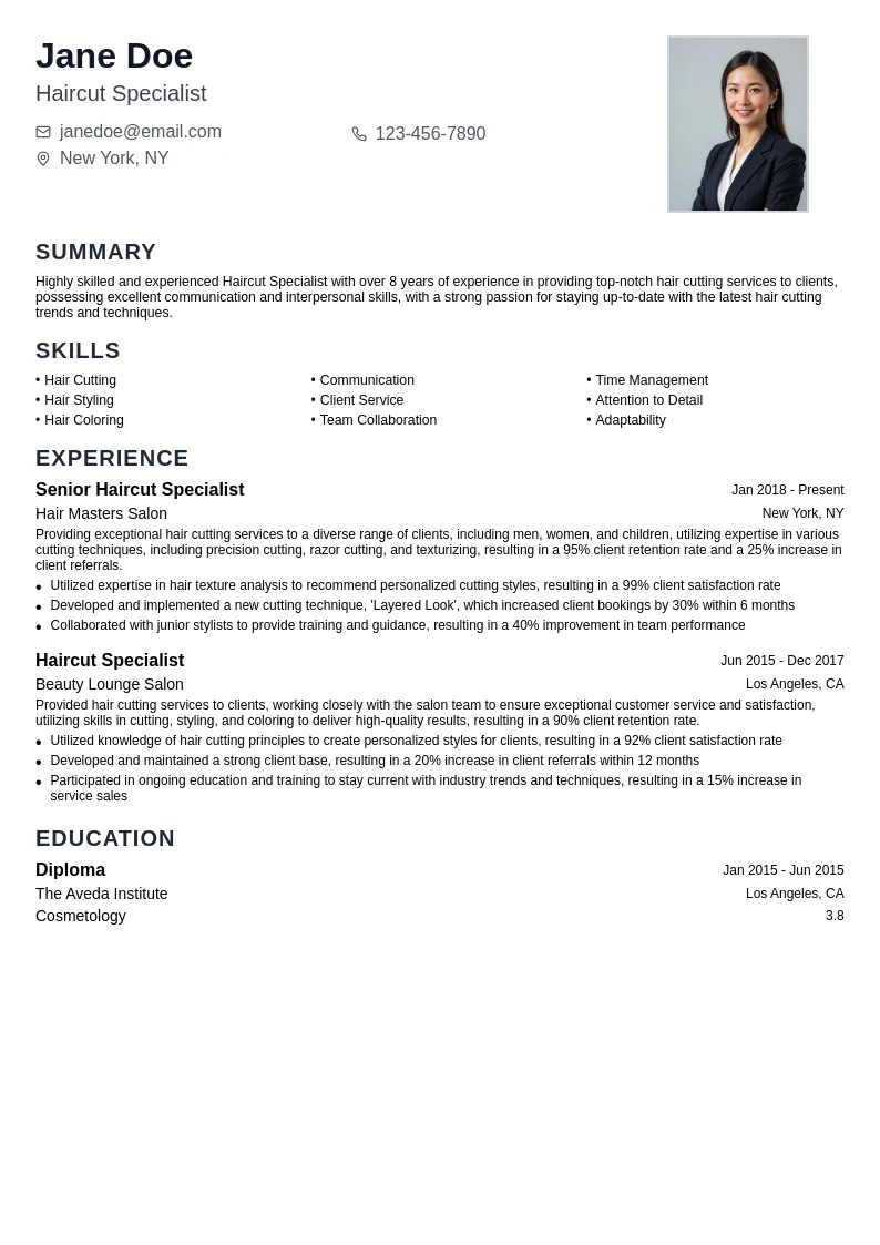 Haircut Specialist resume example