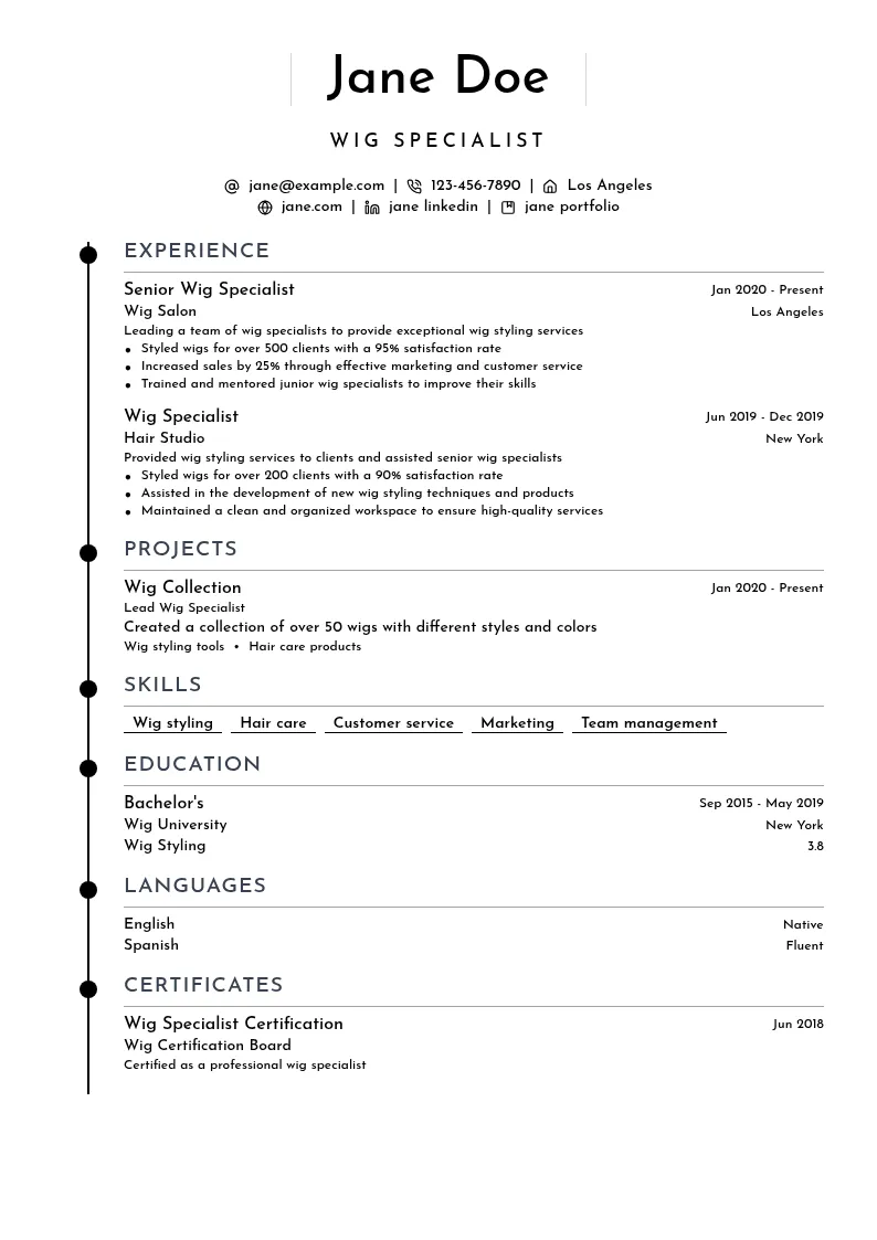 Wig Specialist resume example