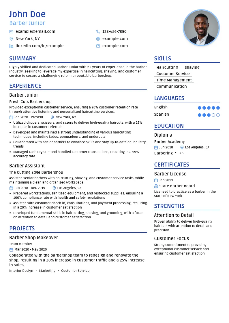 Barber Junior resume example