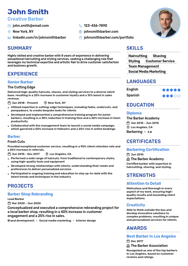 Creative Barber resume example