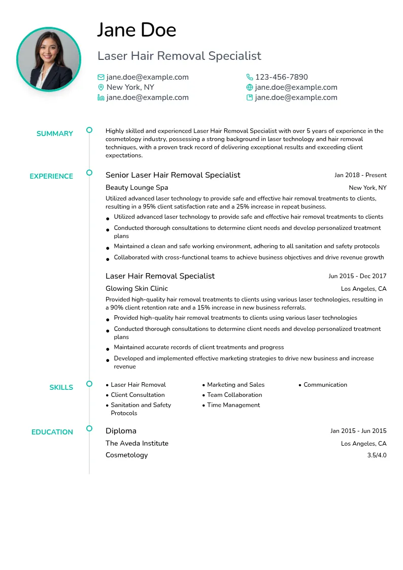 Laser Hair Removal Specialist resume example