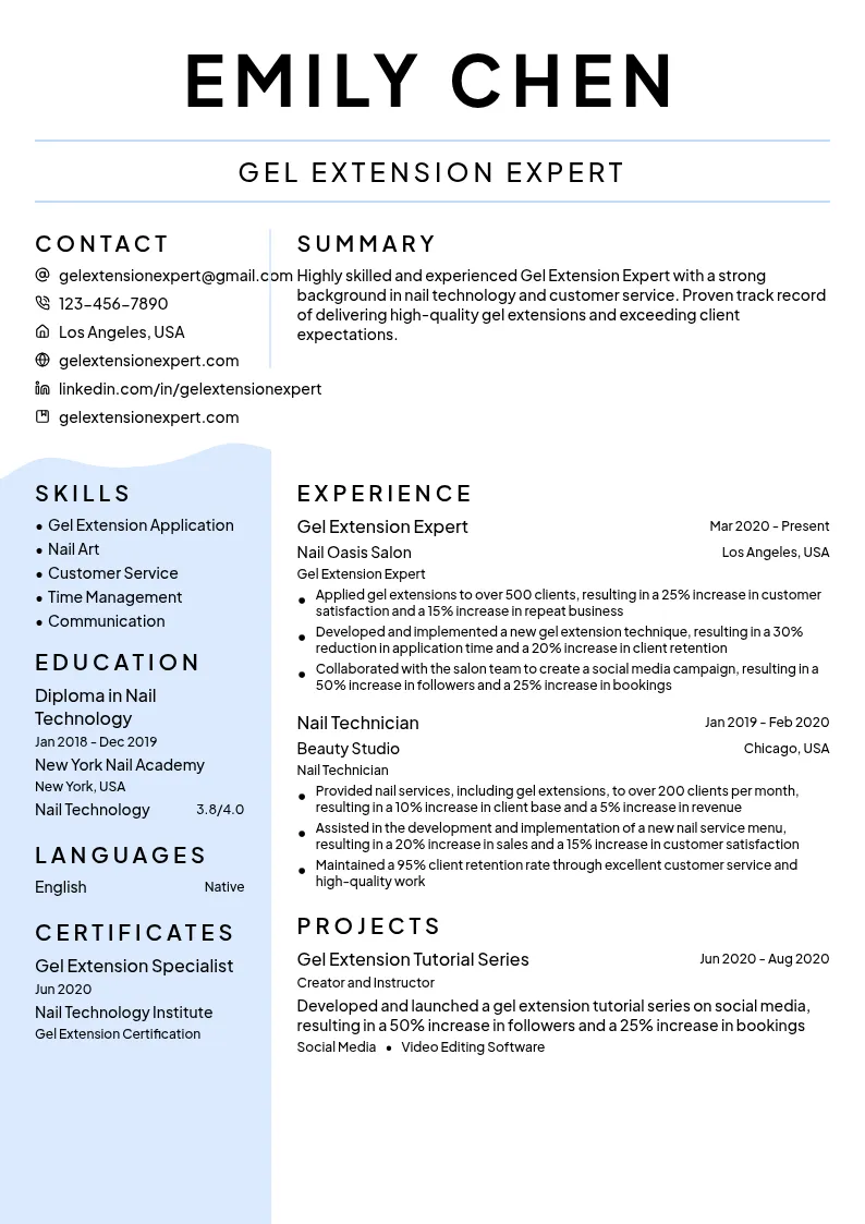 Gel Extension Expert resume example