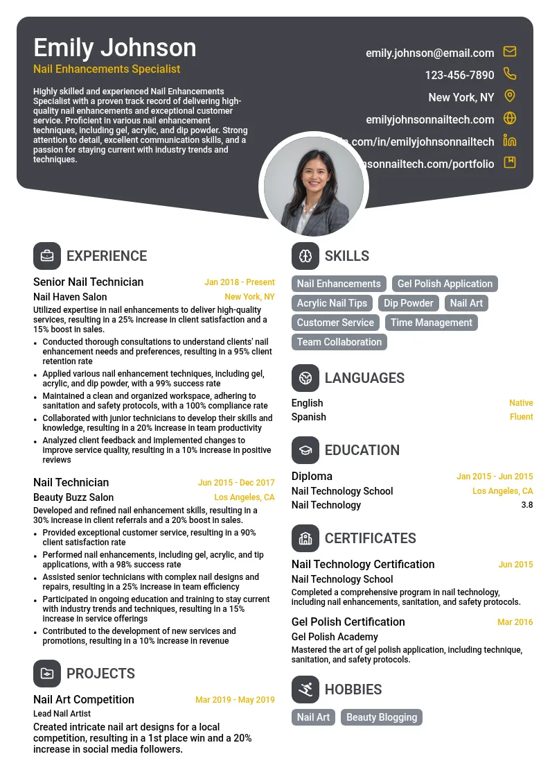 Nail Enhancements Specialist resume example