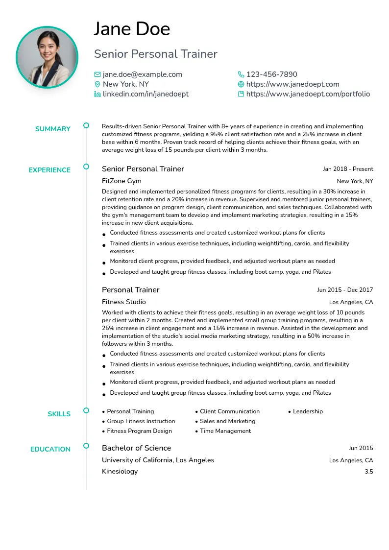 Senior Personal Trainer resume example