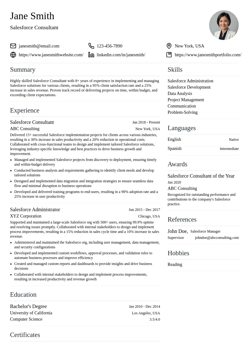 Salesforce Consultant resume example