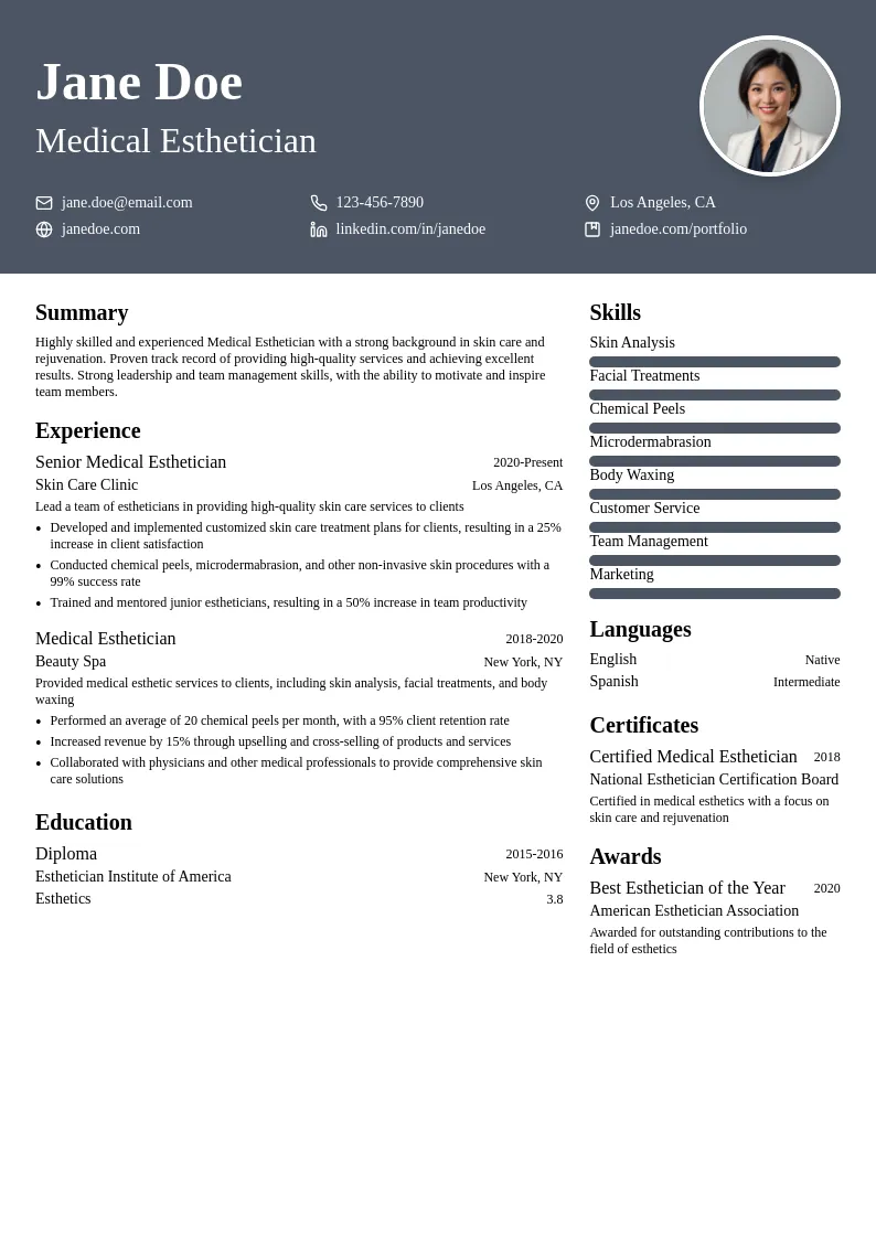 Medical Esthetician resume example