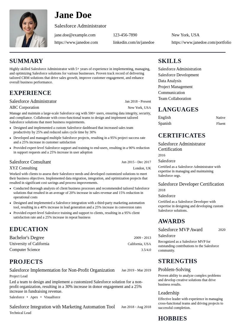 Salesforce Administrator resume example