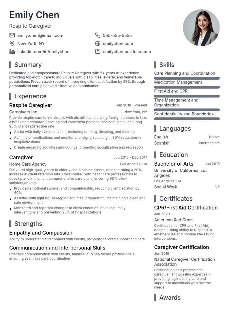 Respite Caregiver resume example