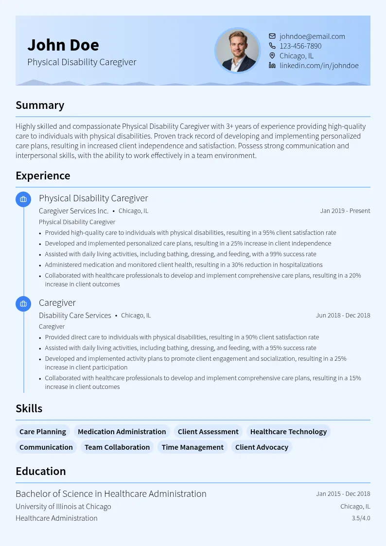 Physical Disability Caregiver resume example