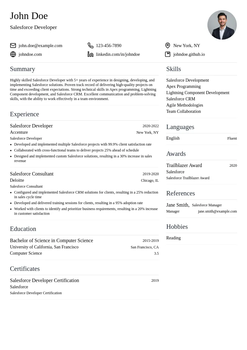 Salesforce Developer resume example
