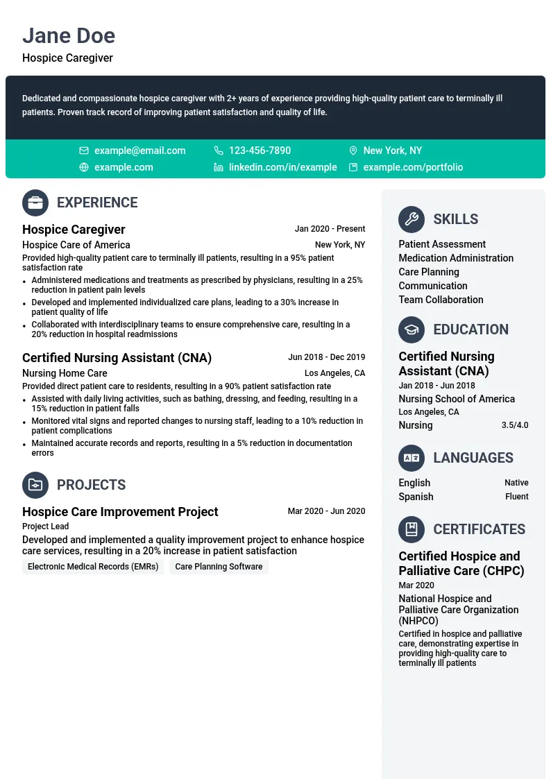Hospice Caregiver resume example