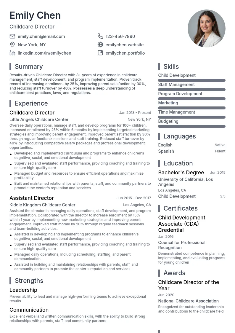 Childcare Director resume example