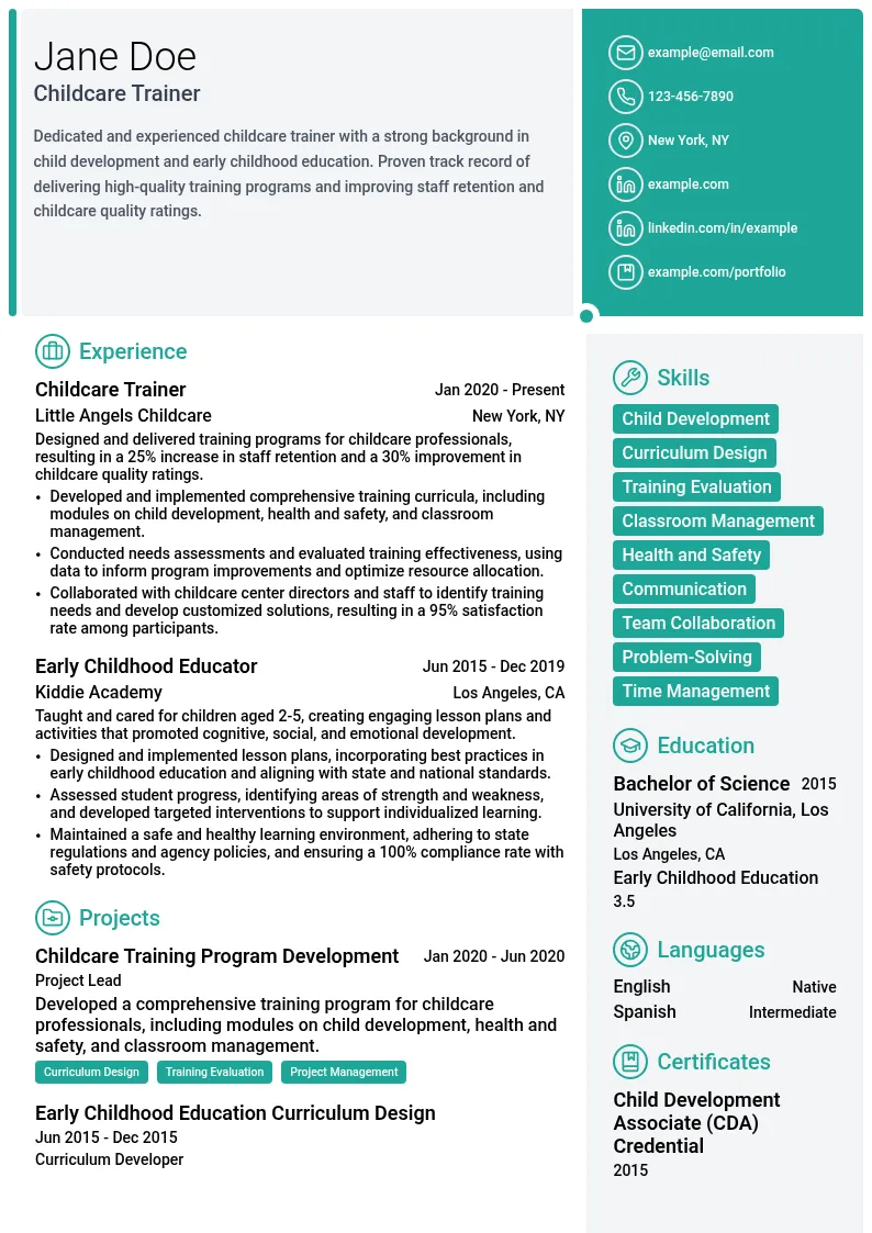 Childcare Trainer resume example