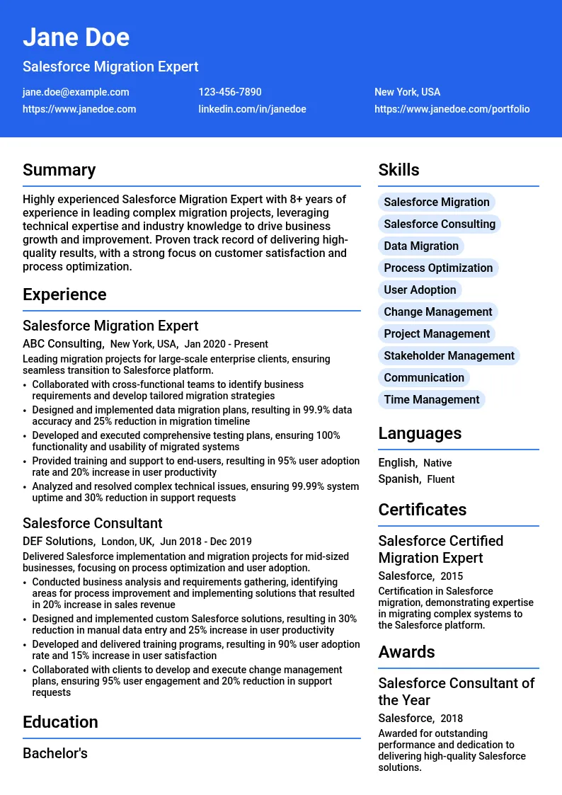 Salesforce Migration Expert resume example