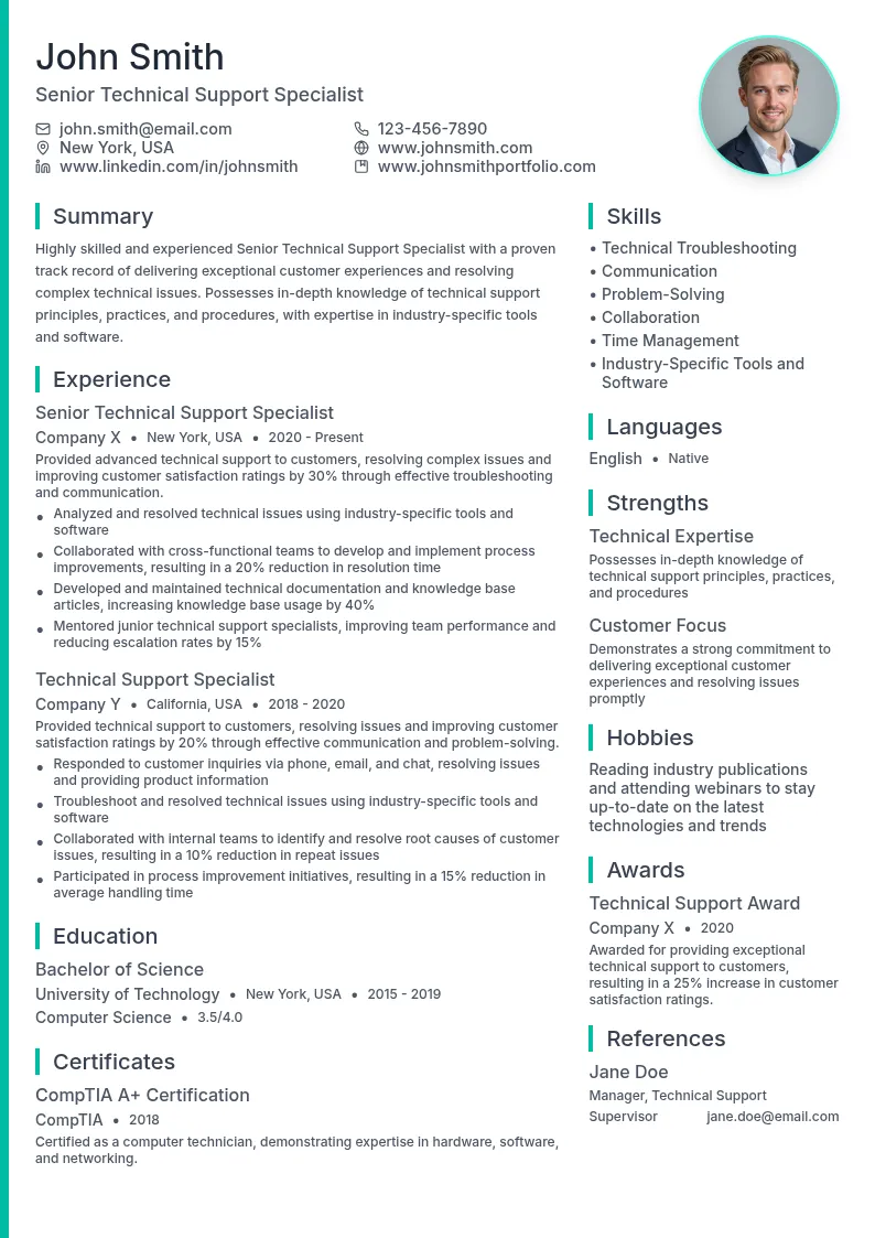 Senior Technical Support Specialist resume example