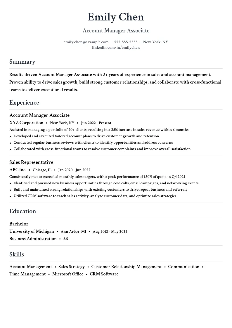 Account Manager Associate resume example