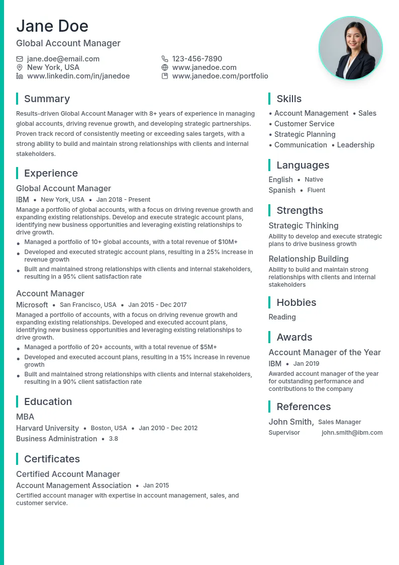 Global Account Manager resume example