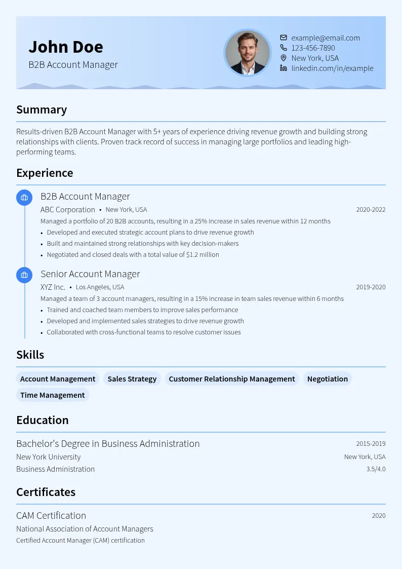 B2B Account Manager resume example