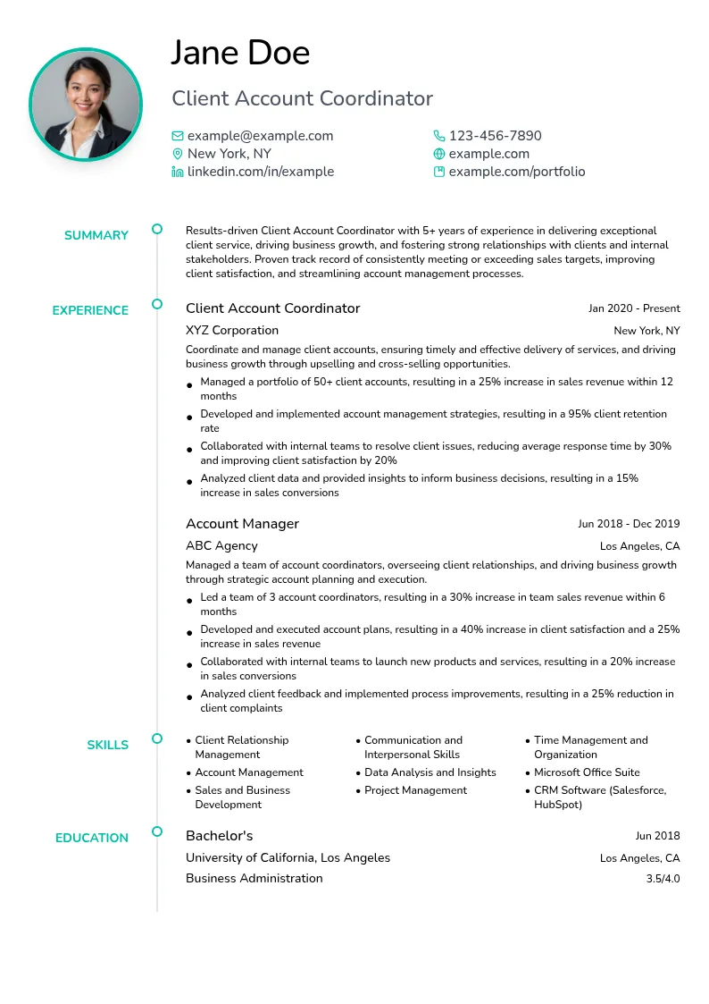 Client Account Coordinator resume example