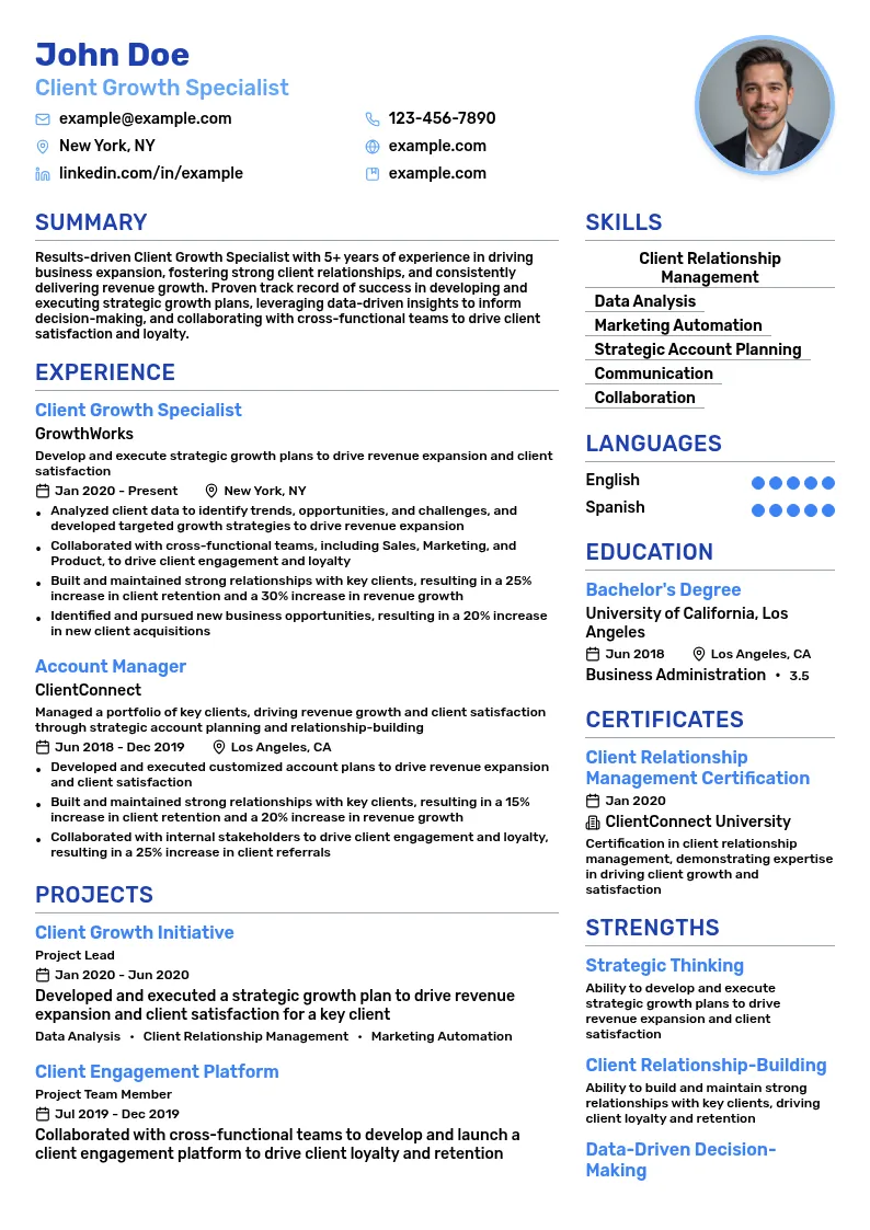 Client Growth Specialist resume example