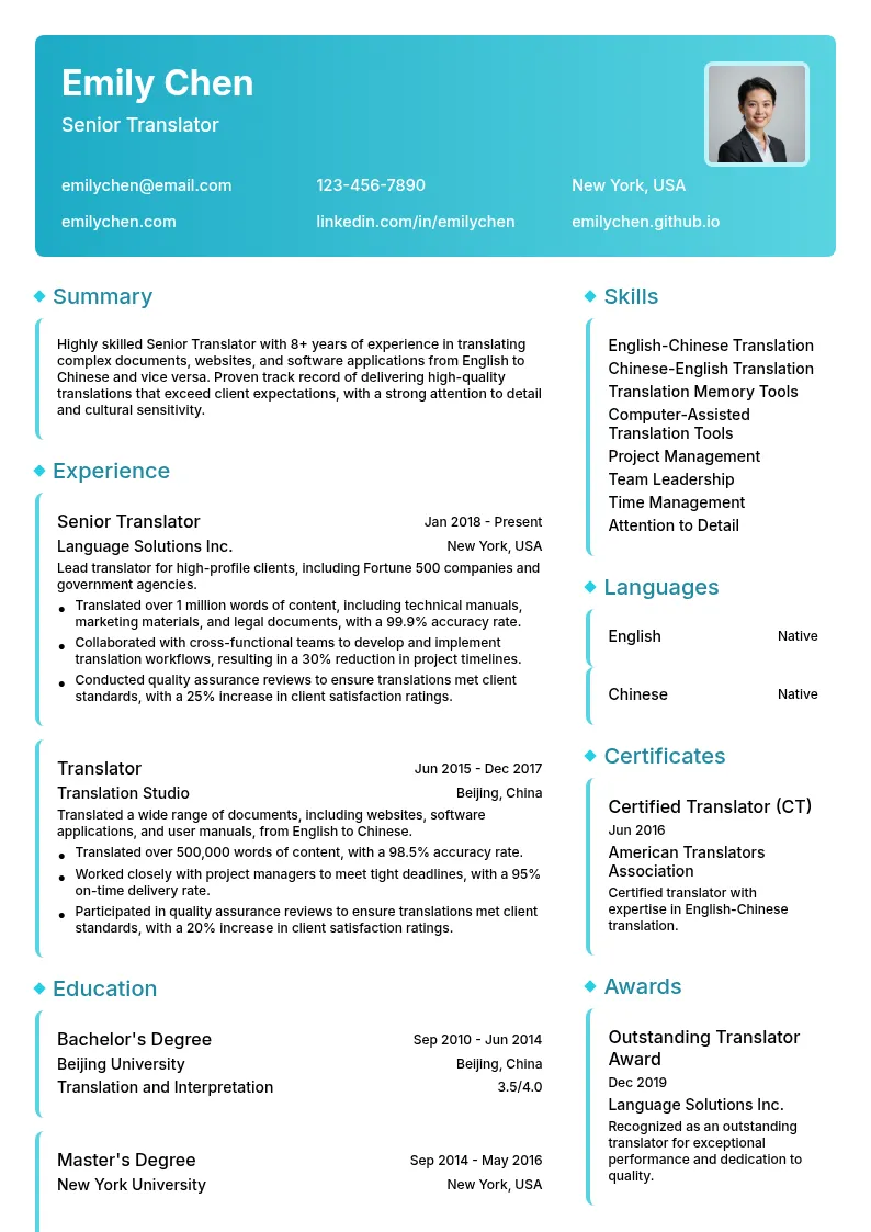 Senior Translator resume example