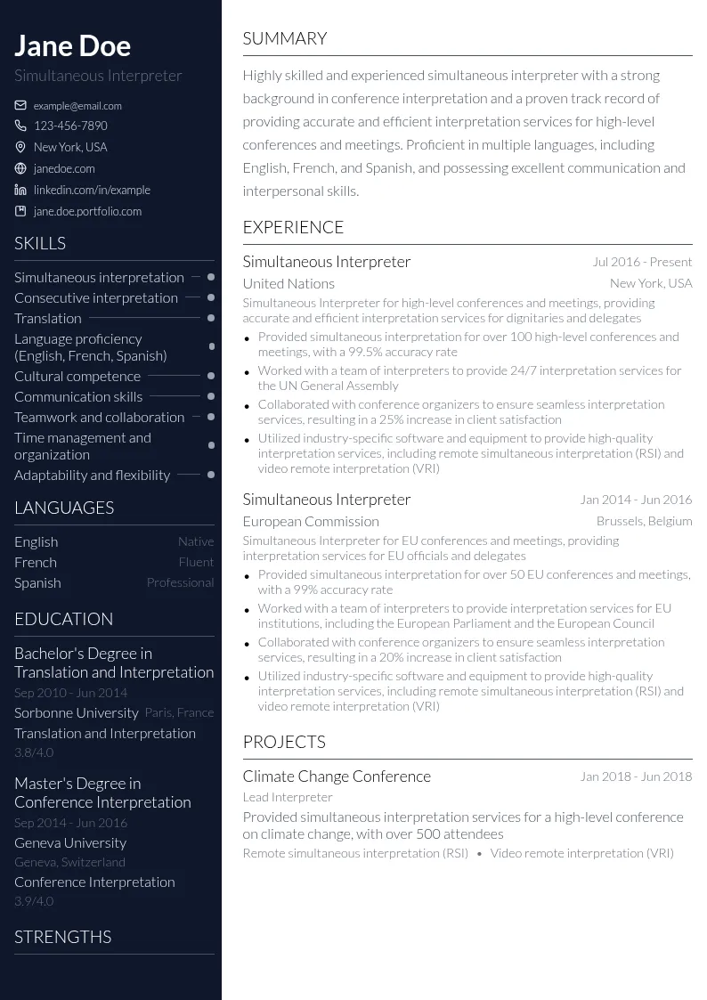 Simultaneous Interpreter resume example