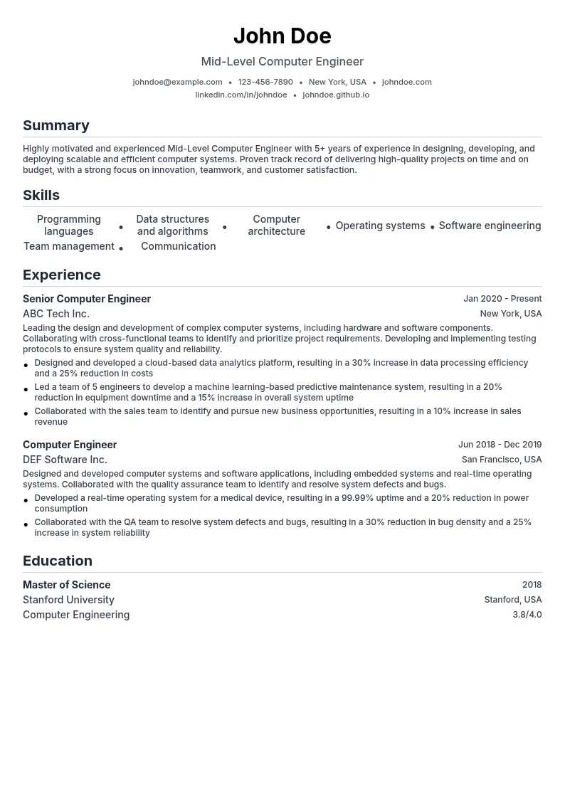 Mid-Level resume example