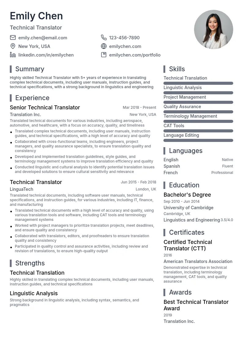 Technical Translator resume example