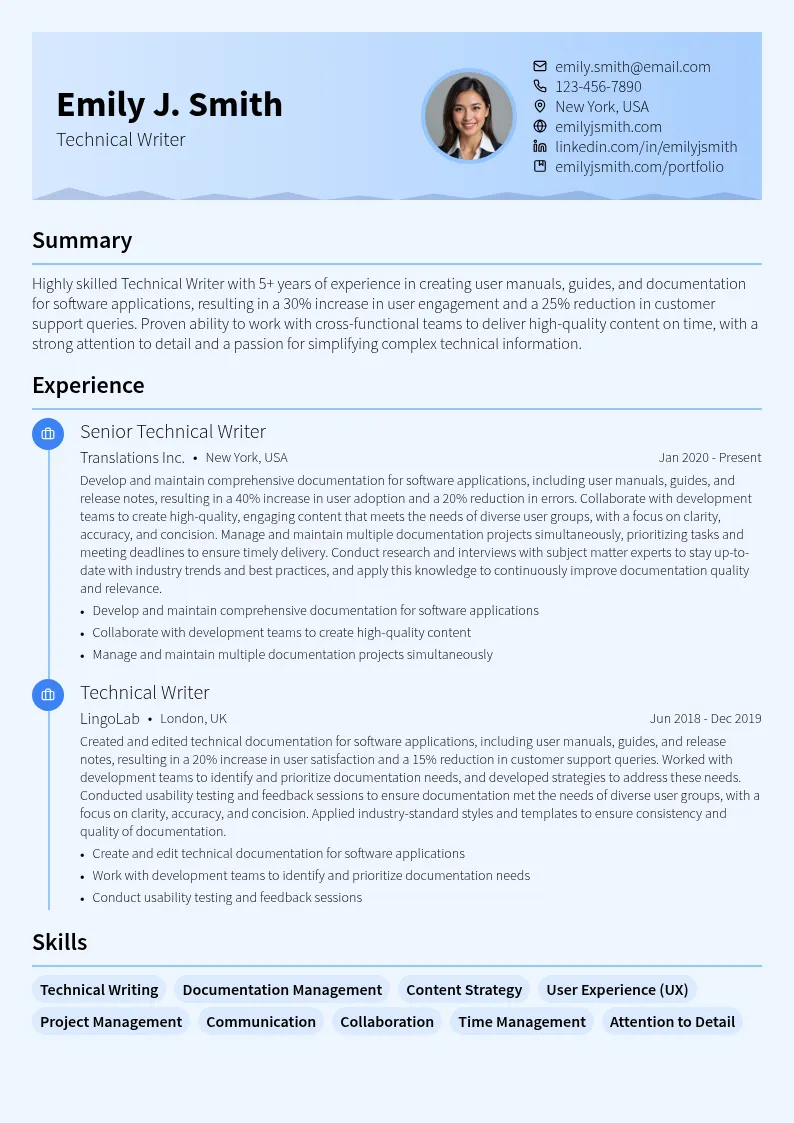 Technical Writing resume example