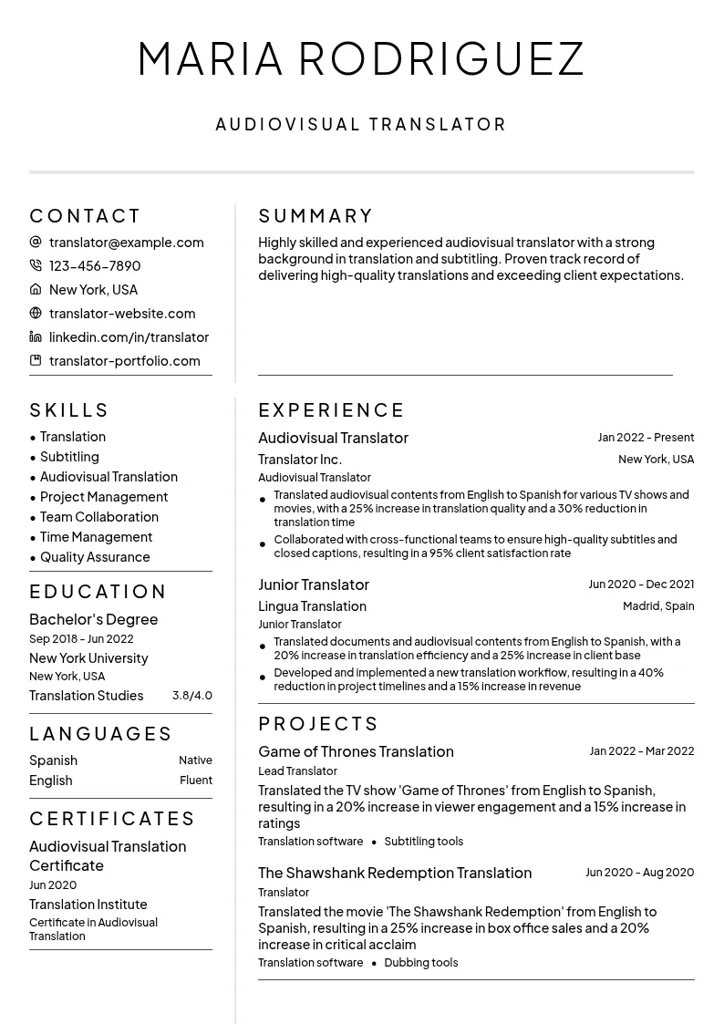 Audiovisual Translation resume example