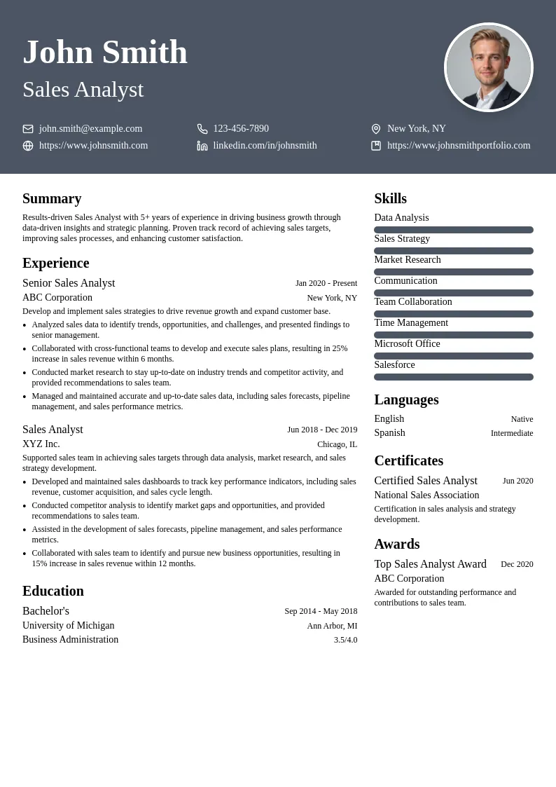 Sales Analyst resume example