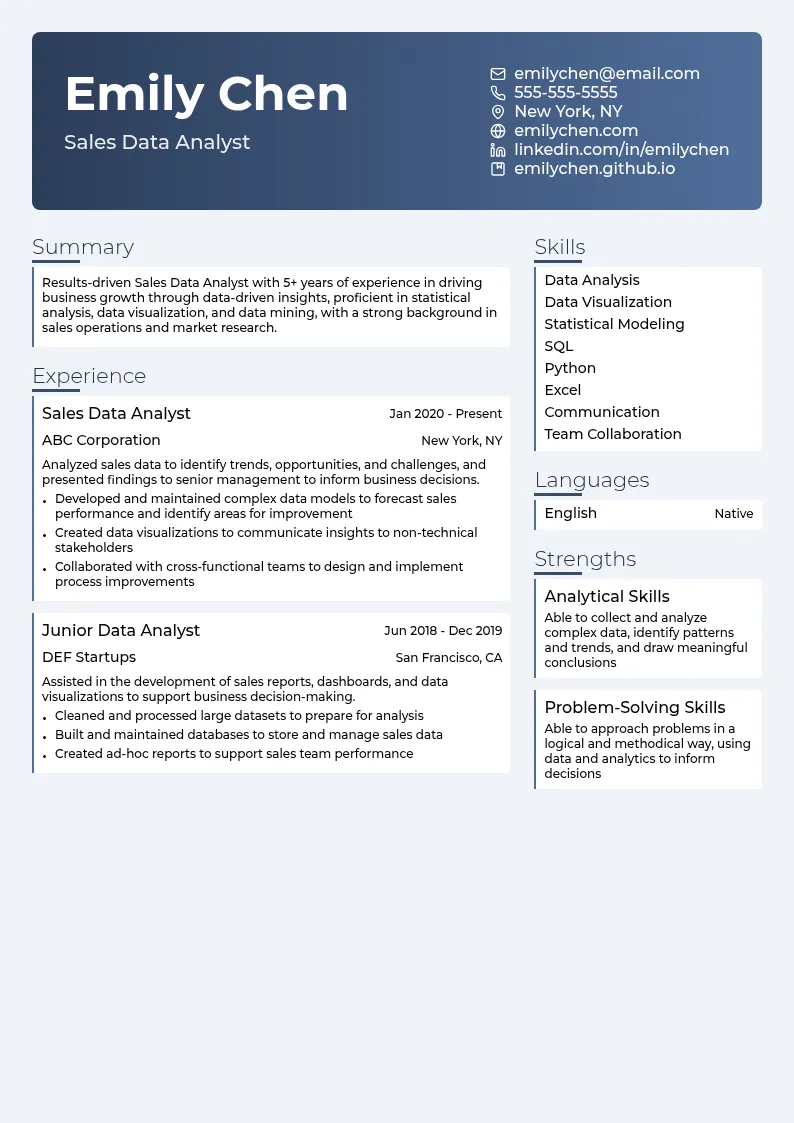 Sales Data Analyst resume example