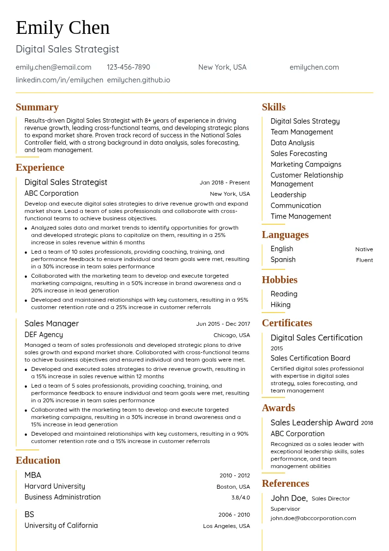 Digital Sales Strategist resume example