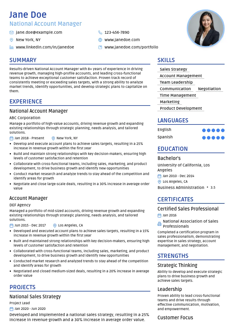 National Account Manager resume example