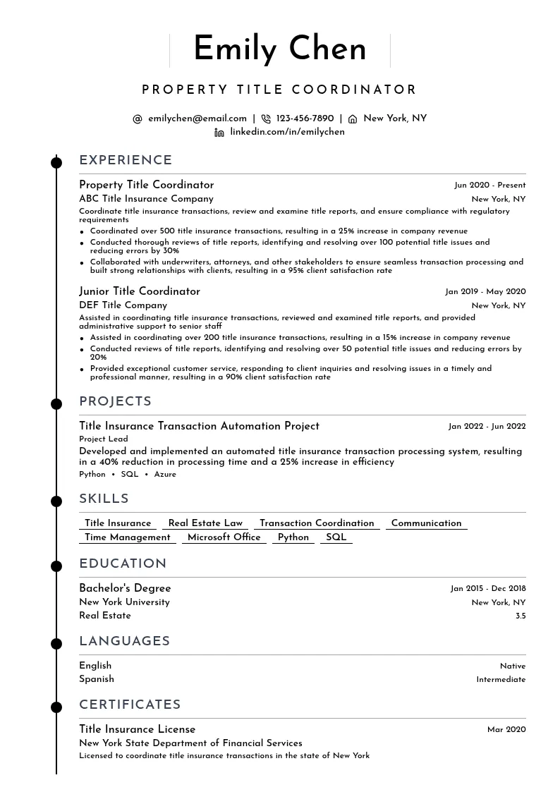 Property Title Coordinator resume example
